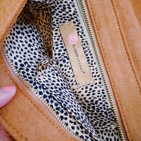 NWT - Luxe Sherpa Faux Fur Trim Chain Shoulder Bag - Caramel/White - Picture 5 of 6